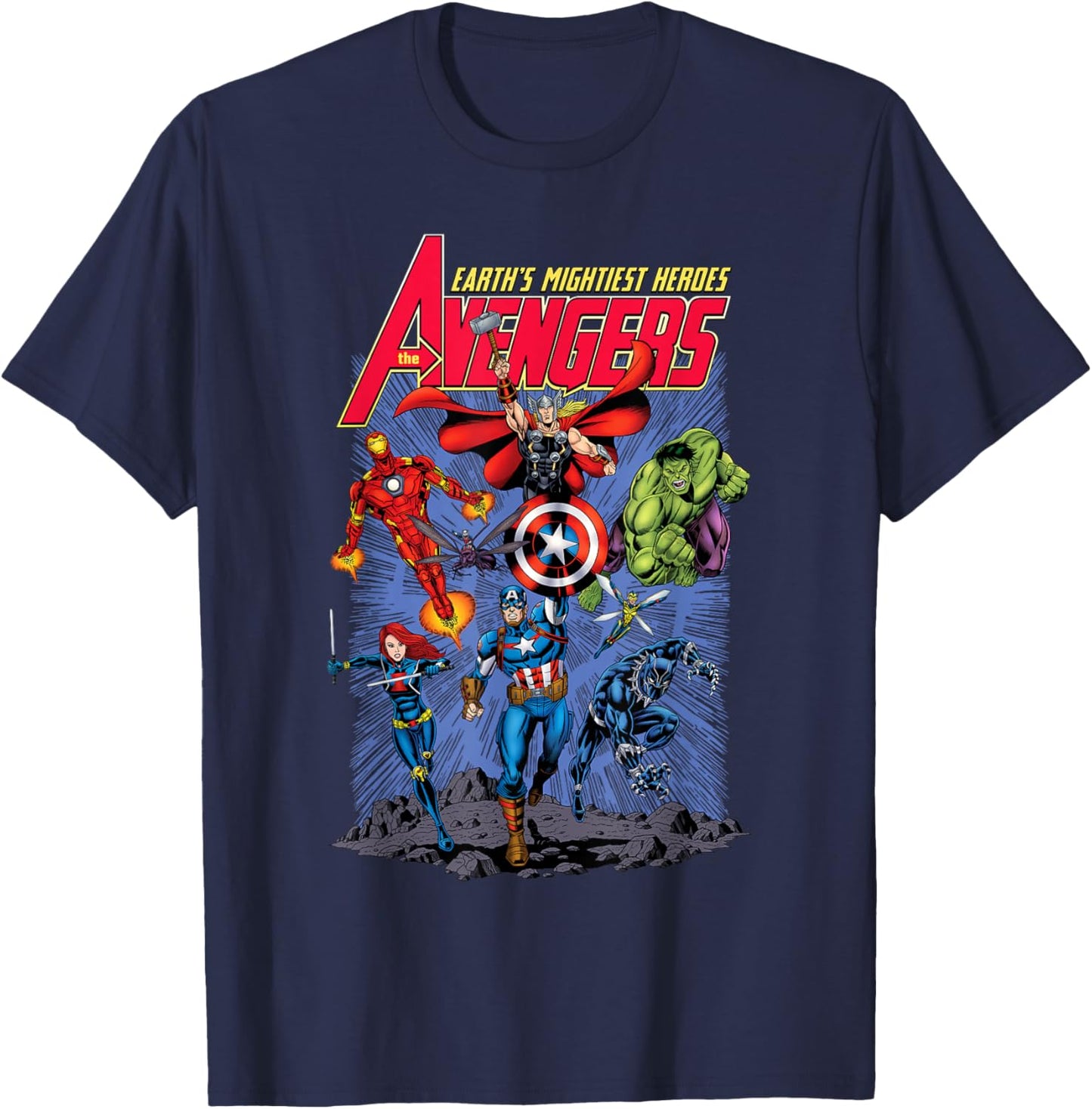 Marvel Avengers Earth's Mightiest Heroes Team Cover Art T-Shirt - T-Shirt | Navy