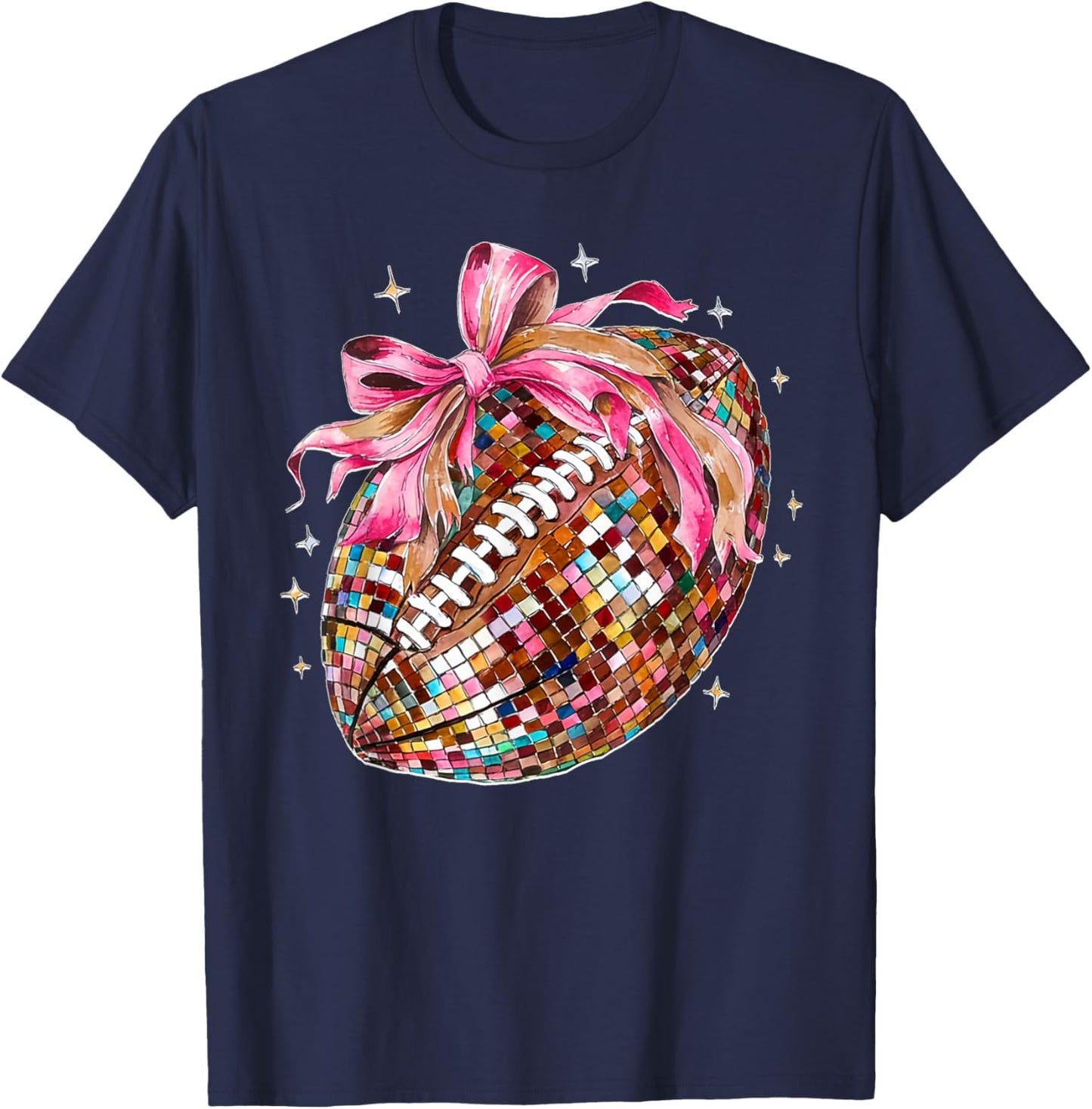 Coquette Bow Disco Funny Football Game Day Touchdown Season T-Shirt - T-Shirt | Navy