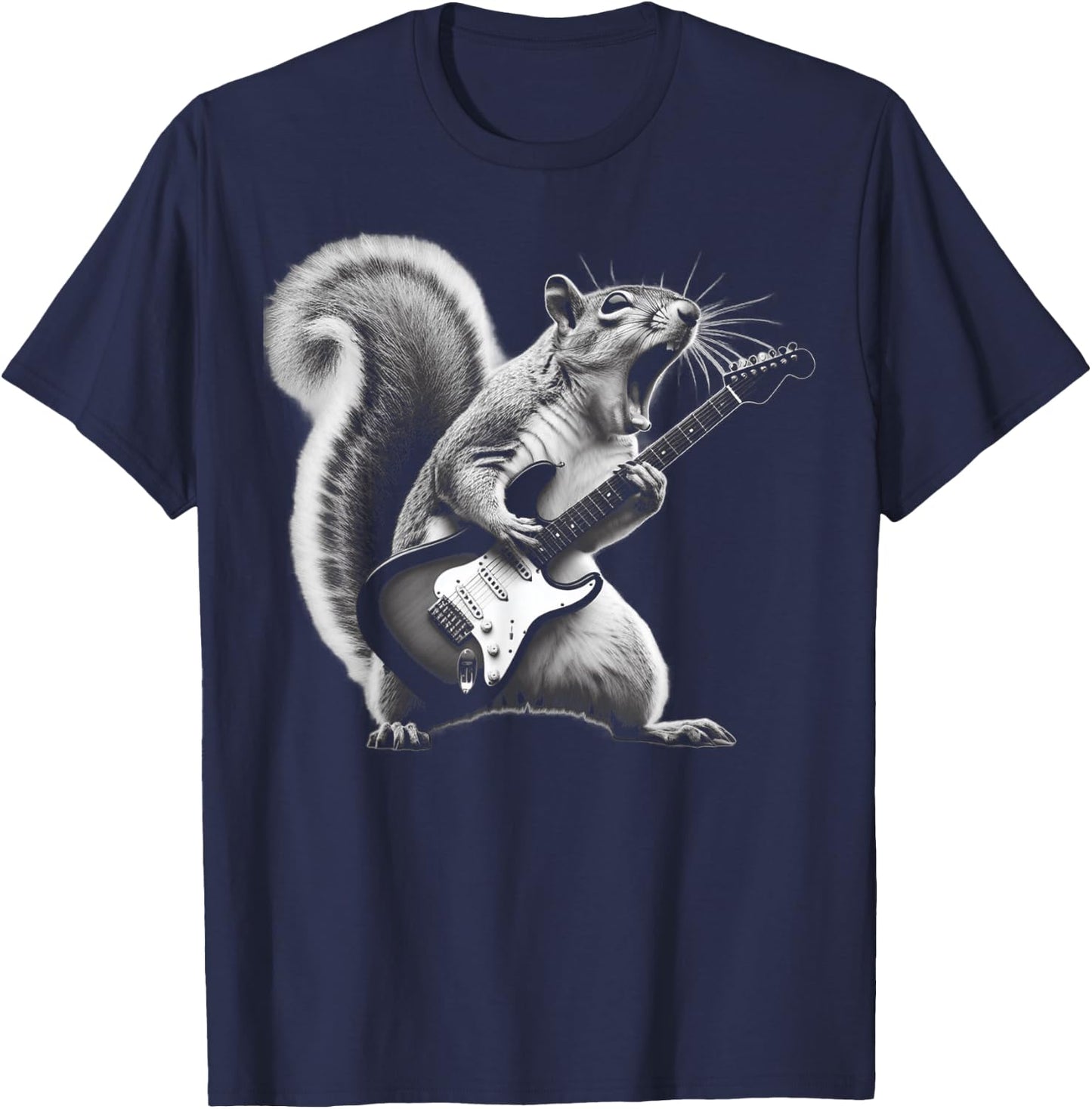 Squirrel Playing Guitar Rock and Roll , Women, Kids T-Shirt - T-Shirt | Navy