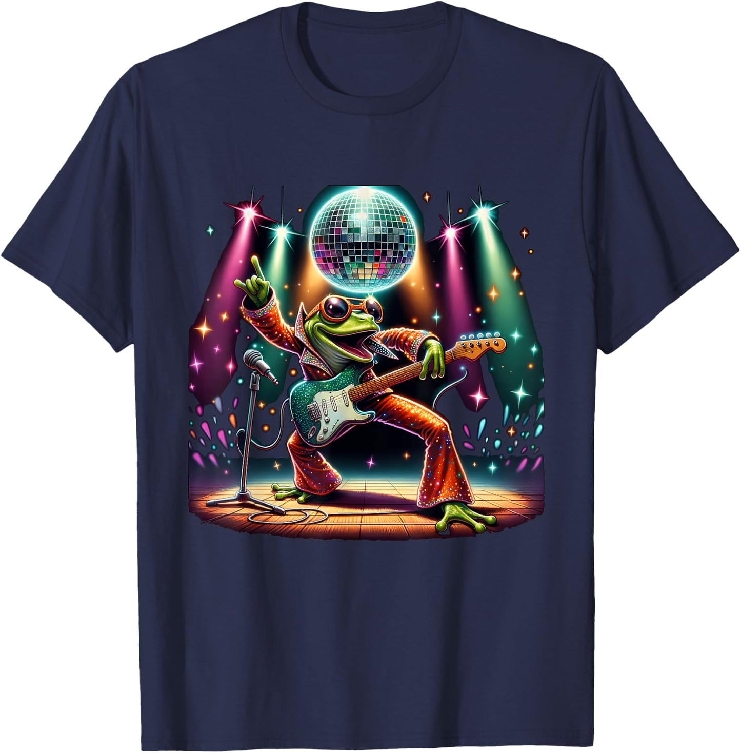 Disco Ball Guitar Frog T-Shirt - T-Shirt | Navy