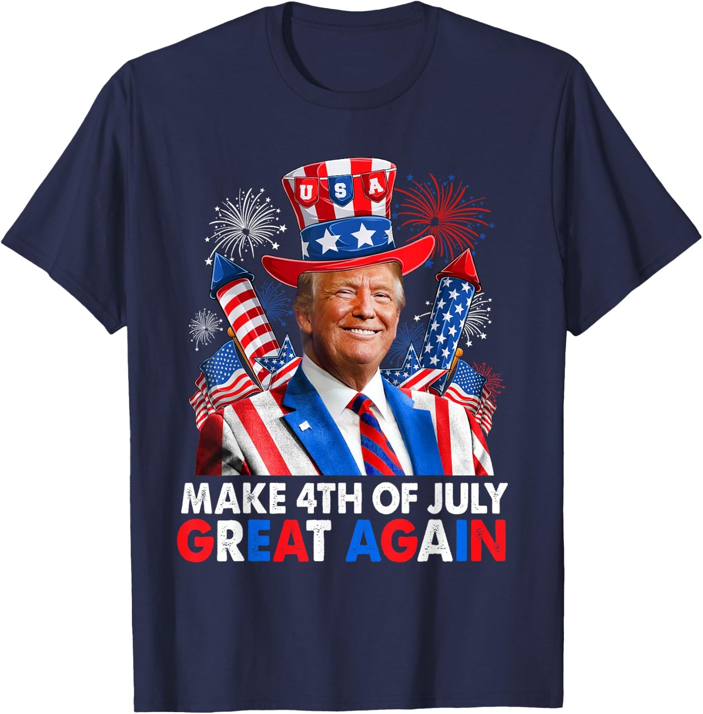 Donald Trump Patriotic Firework Make 4th Of July Great Again T-Shirt - T-Shirt | Navy