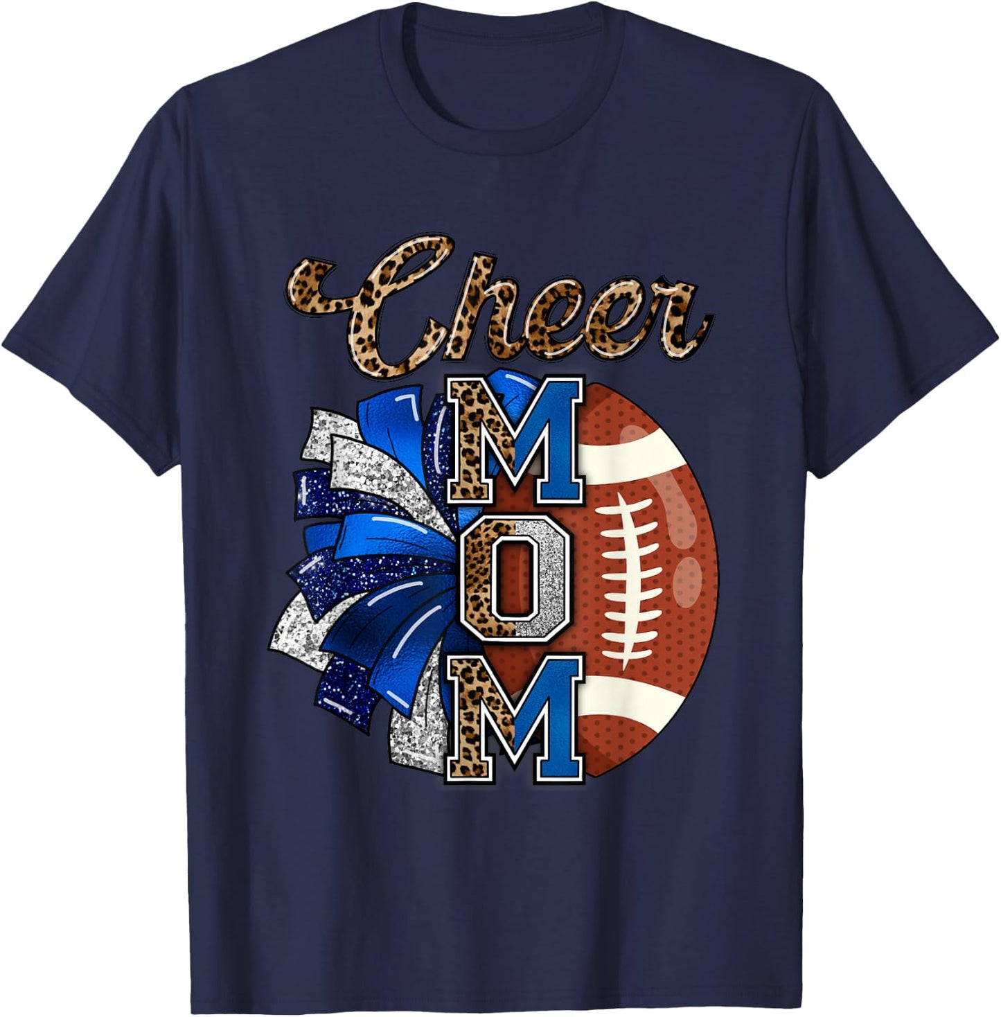 Cheer Mom Pom Pom Football T-Shirt - T-Shirt | Navy