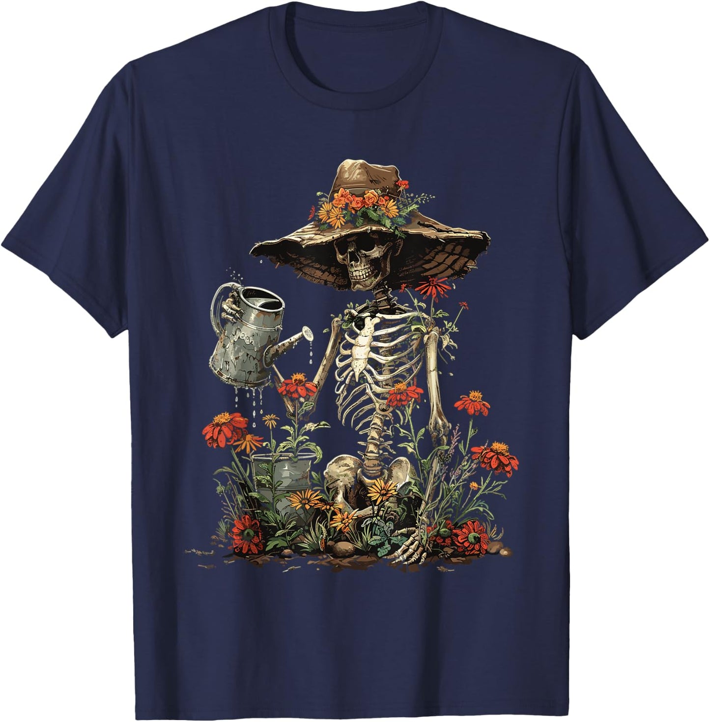 Skeleton Plants Lover Gardening Halloween T-Shirt - T-Shirt | Navy