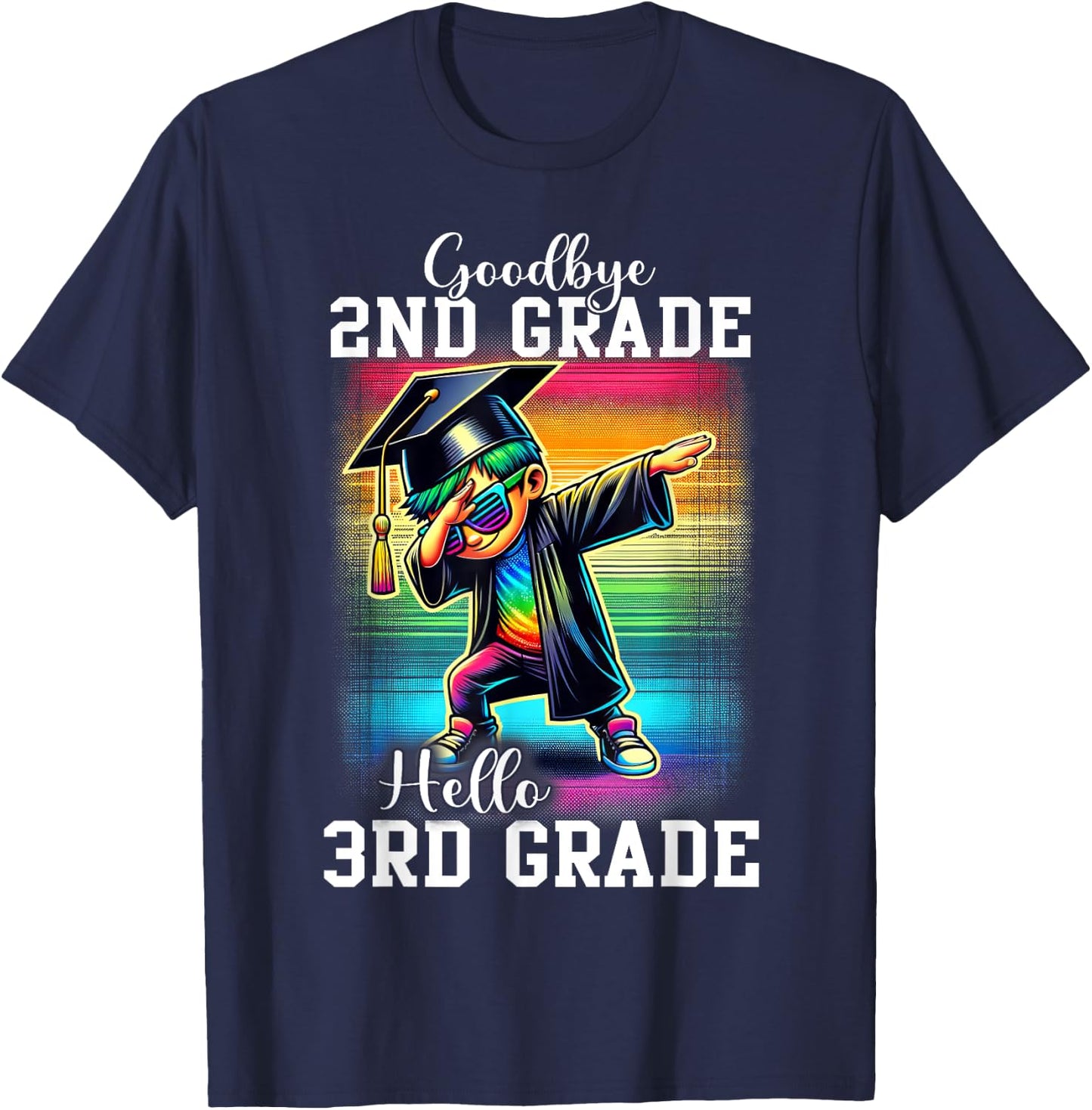 Goodbye 2nd Grade Hello 3rd Grade Dabbing Boy Colorful T-Shirt - T-Shirt | Navy