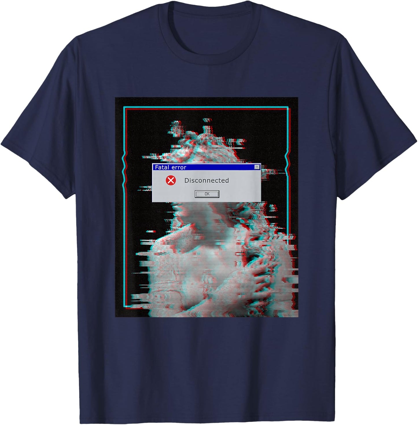Fatal Error Disconnected Glitch Statue Vaporwave Retro 80s T-Shirt - T-Shirt | Navy