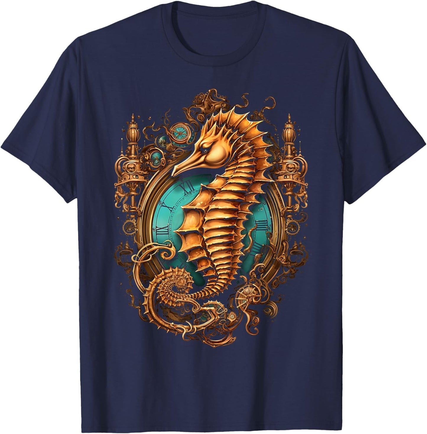 Seahorse Animal Motif Art Seahorse T-Shirt - T-Shirt | Navy