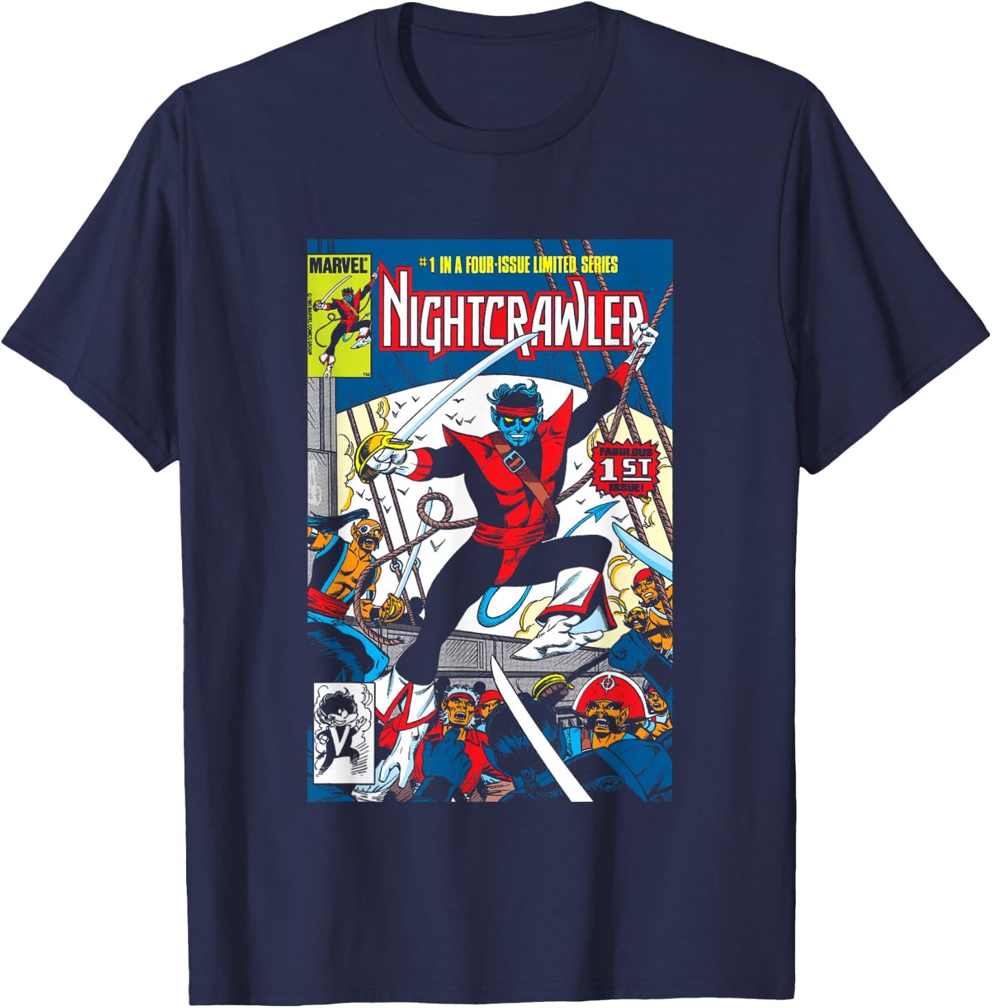 Marvel Comics Retro Classic Nightcrawler VS Pirates Cover T-Shirt - T-Shirt | Navy