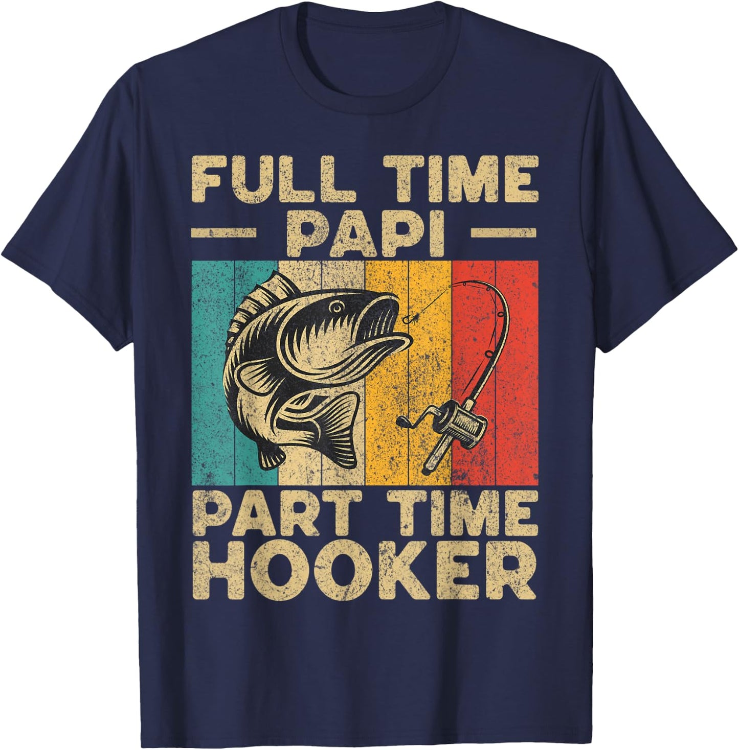 Funny Vintage Fishing Papi Jokes Fisherman T-Shirt - T-Shirt | Navy