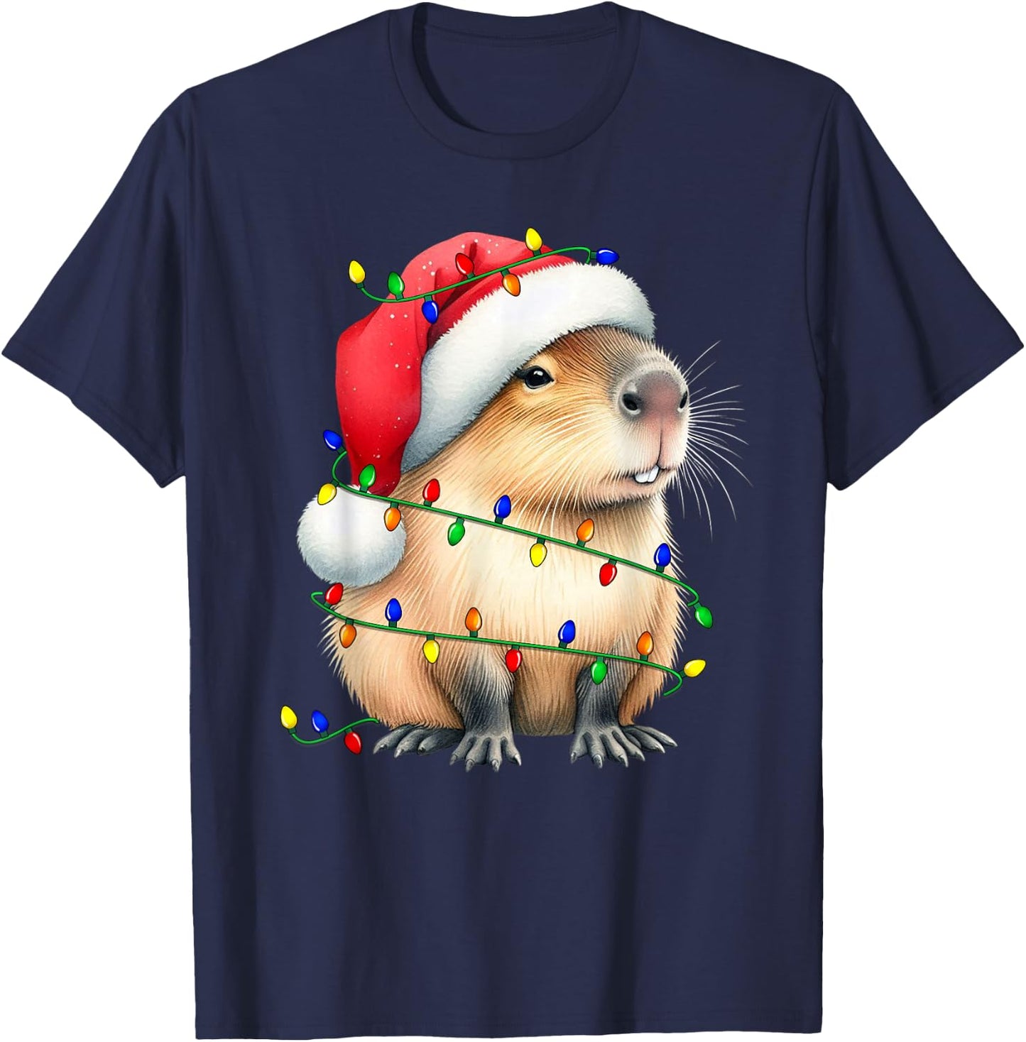 Capybara Wearing Santa Hat Christmas Capybara Lover Xmas Kid T-Shirt - T-Shirt | Navy