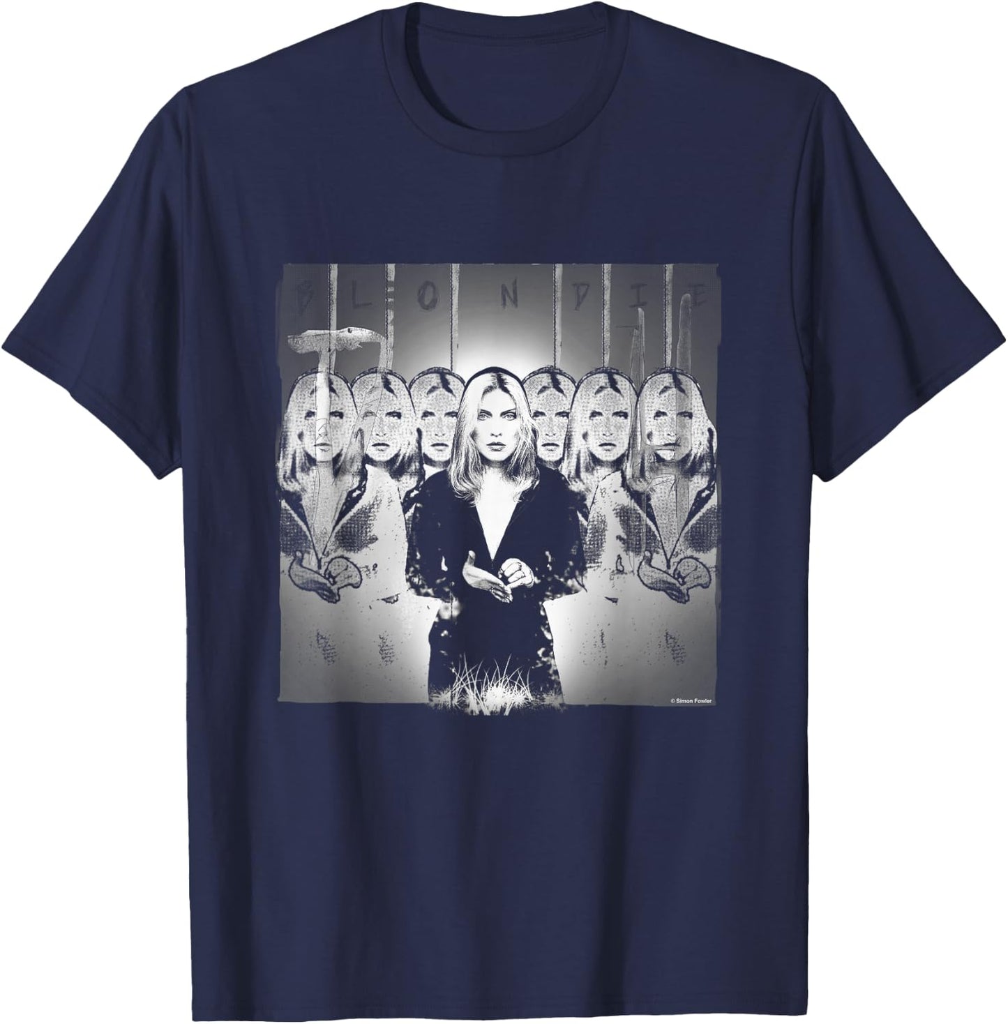 Blondie Debbie Harry B&W Art By Simon Fowler T-Shirt - T-Shirt | Navy