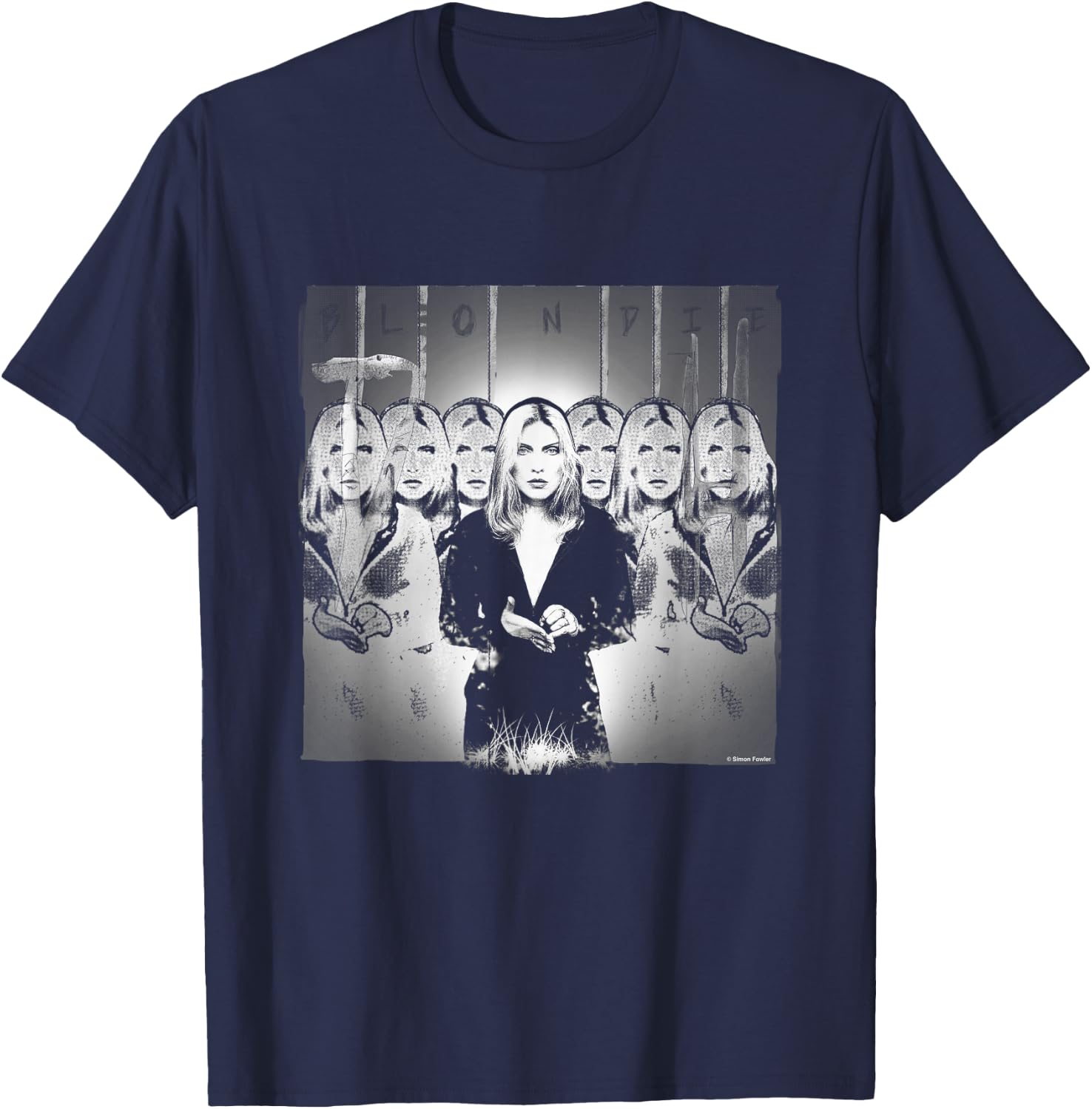 Blondie Debbie Harry B&W Art By Simon Fowler T-Shirt - T-Shirt | Navy