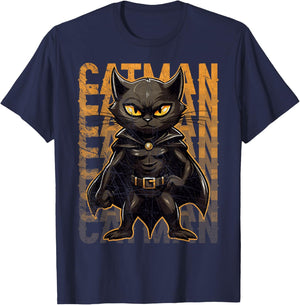 Vintage Catman Superhero Catman Funny Black Cat Cat With Cape T-Shirt - T-Shirt | Navy