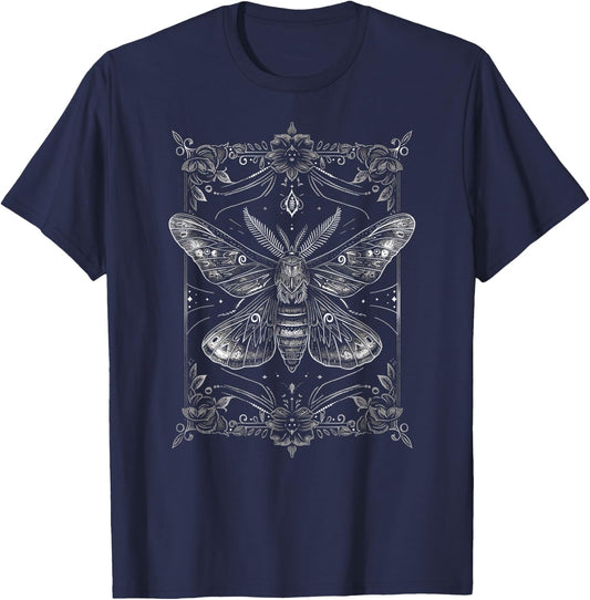 Moth Butterfly cottagecore Grunge Floral Fairycore T-Shirt - T-Shirt | Navy