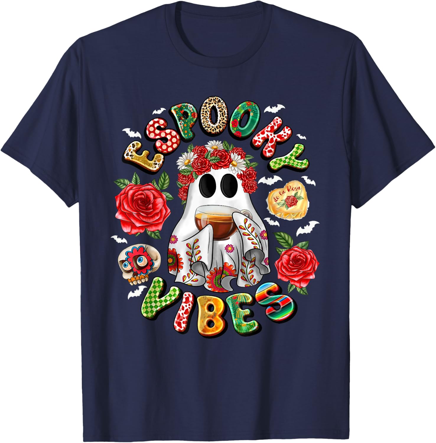 Espooky Vibes Mexican Ghost Day Of The Dead Dia De Muertos T-Shirt - T-Shirt | Navy