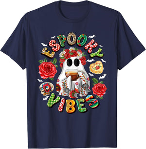 Espooky Vibes Mexican Ghost Day Of The Dead Dia De Muertos T-Shirt - T-Shirt | Navy