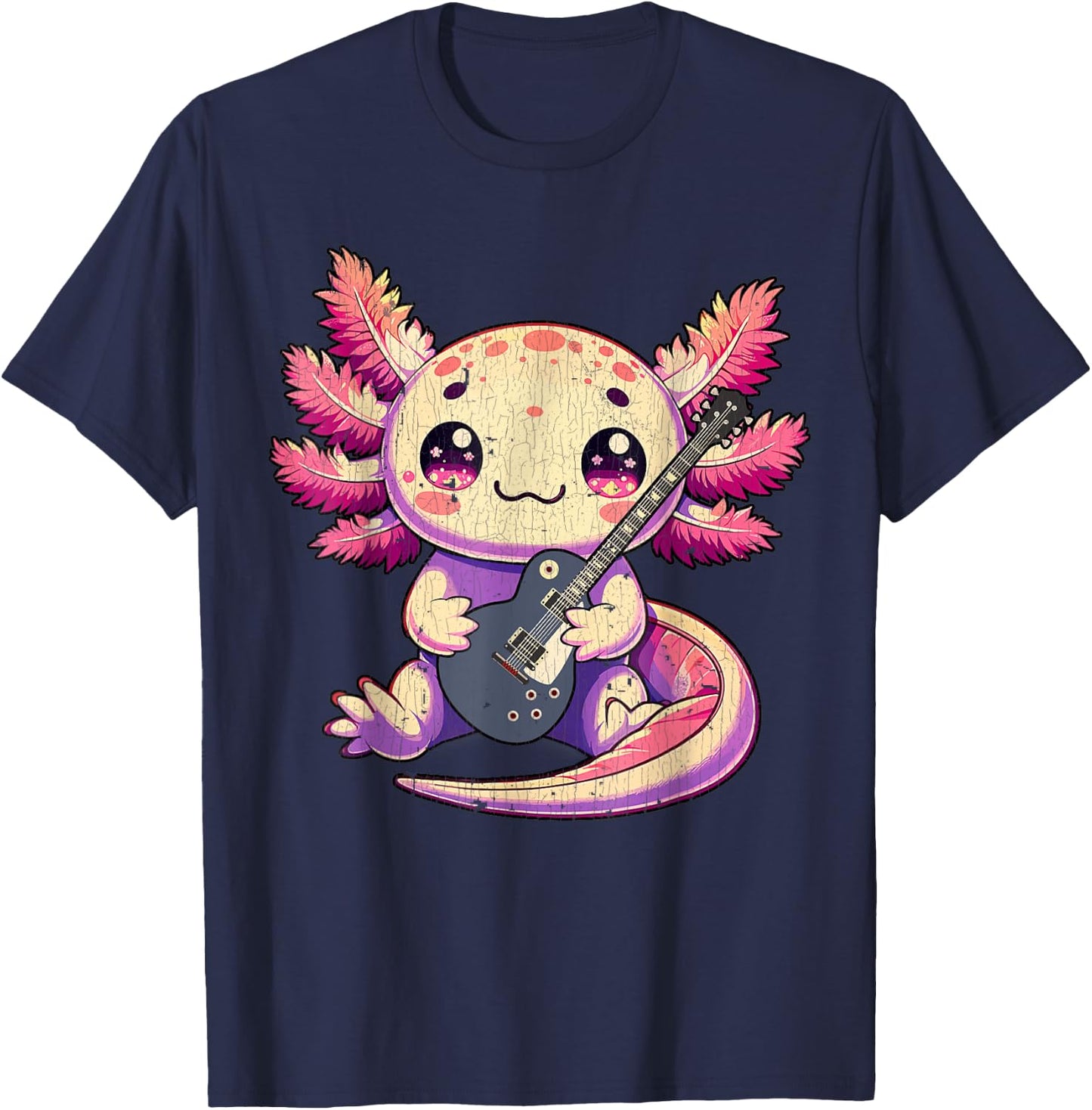 Cute Snaxalotl Axolotl Love Electric Guitar Music Rock 2 T-Shirt - T-Shirt | Navy