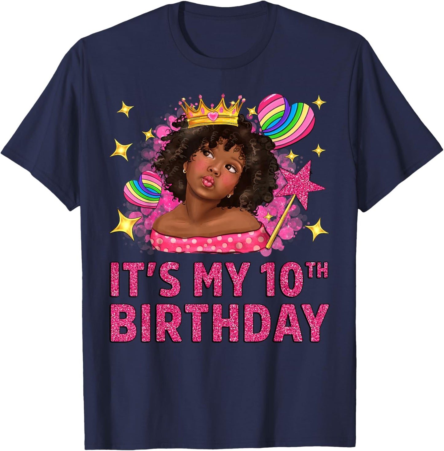 It's My 10th Birthday Black Girl African American Black Kids T-Shirt - T-Shirt | Navy