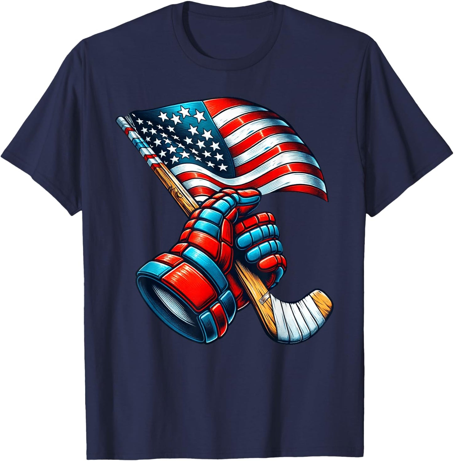 Patriotic Ice Hockey 4th of July USA Independence Day T-Shirt - T-Shirt | Navy