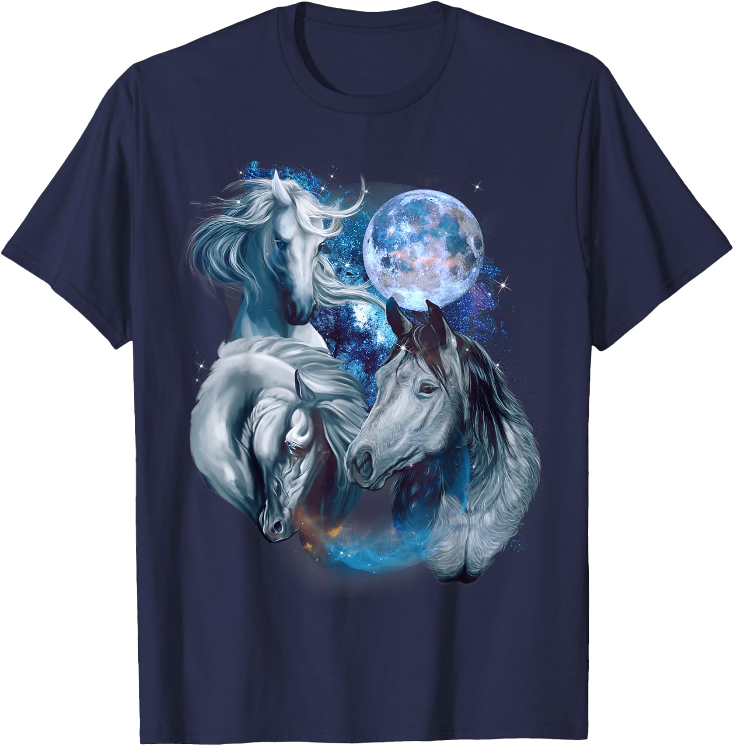 3 Moon Horse Equine Art Racing Animal Lovers Novelty Humor T-Shirt - T-Shirt | Navy
