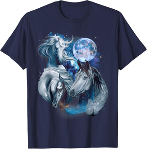 3 Moon Horse Equine Art Racing Animal Lovers Novelty Humor T-Shirt - T-Shirt | Navy