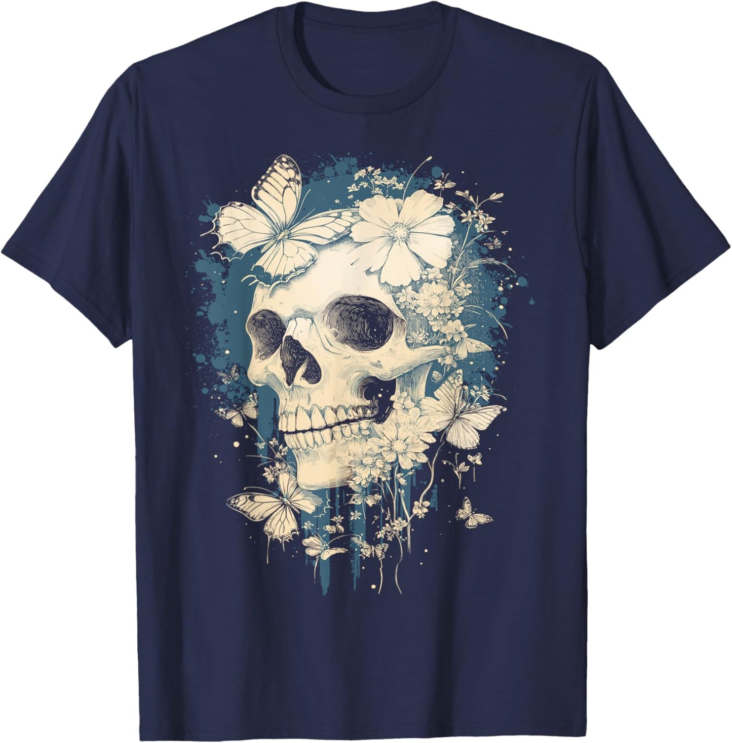 Fairy Grunge Skulls Dainty Butterflies Gothic Y2K Aesthetic T-Shirt - T-Shirt | Navy