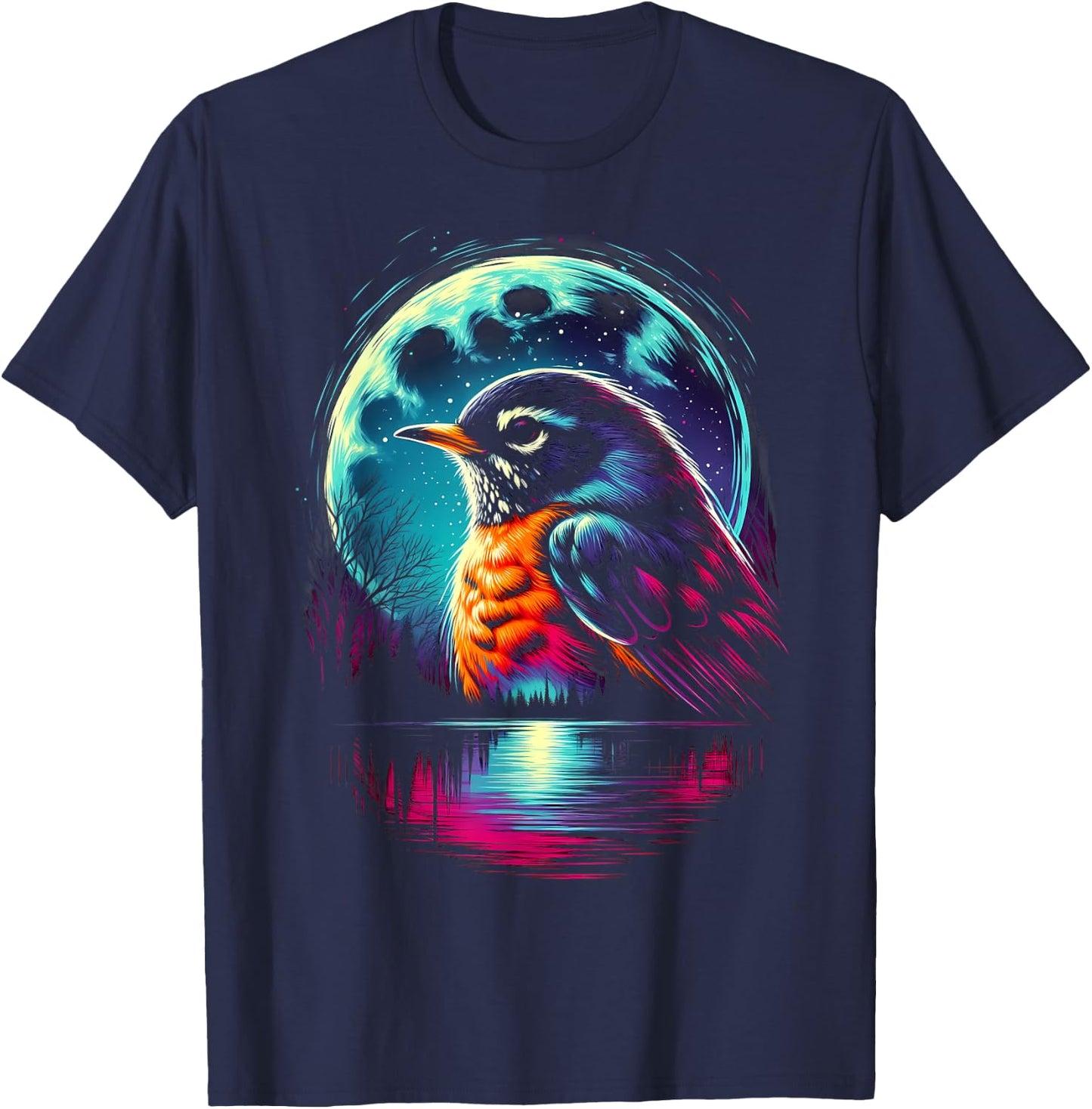 Colorful American Robin Bird Spirit Animal Cool Illustration T-Shirt - T-Shirt | Navy