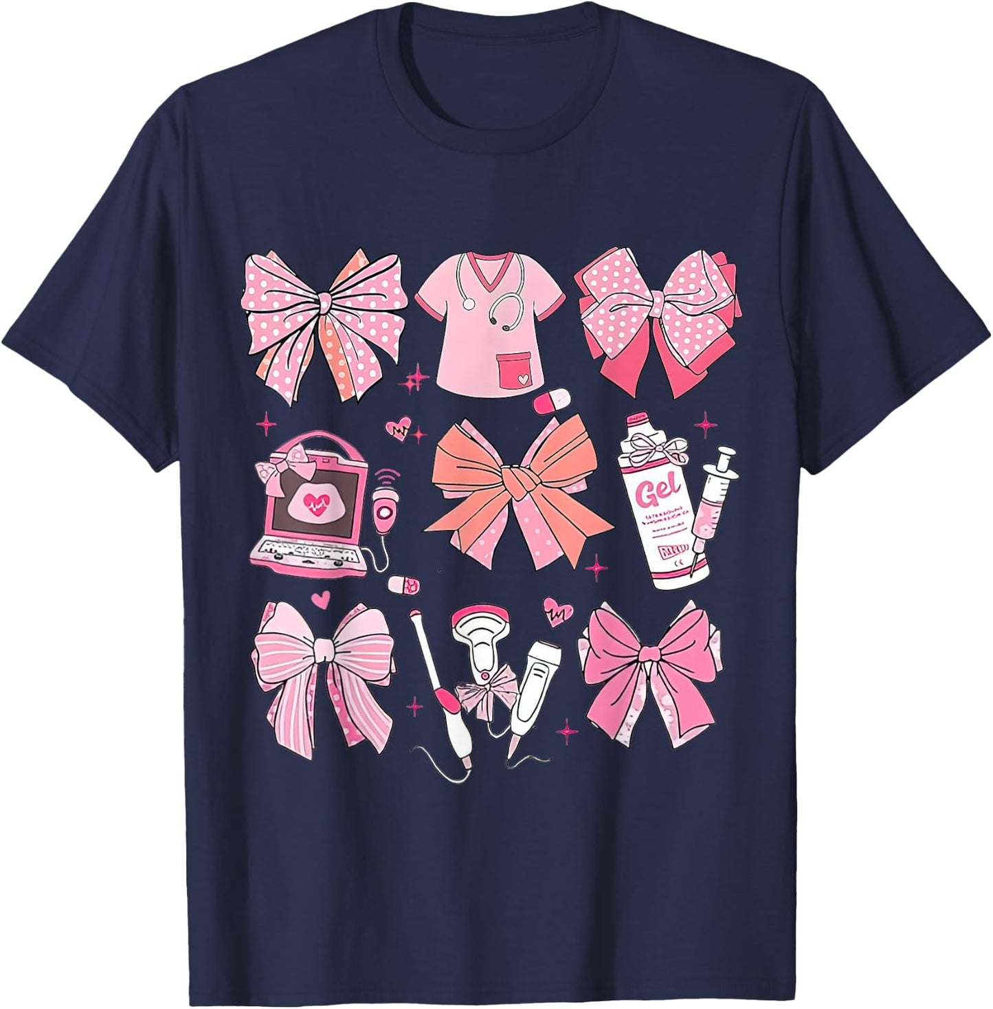 Coquette Pink Bow Ultrasound Tech Coquette T-Shirt - T-Shirt | Navy