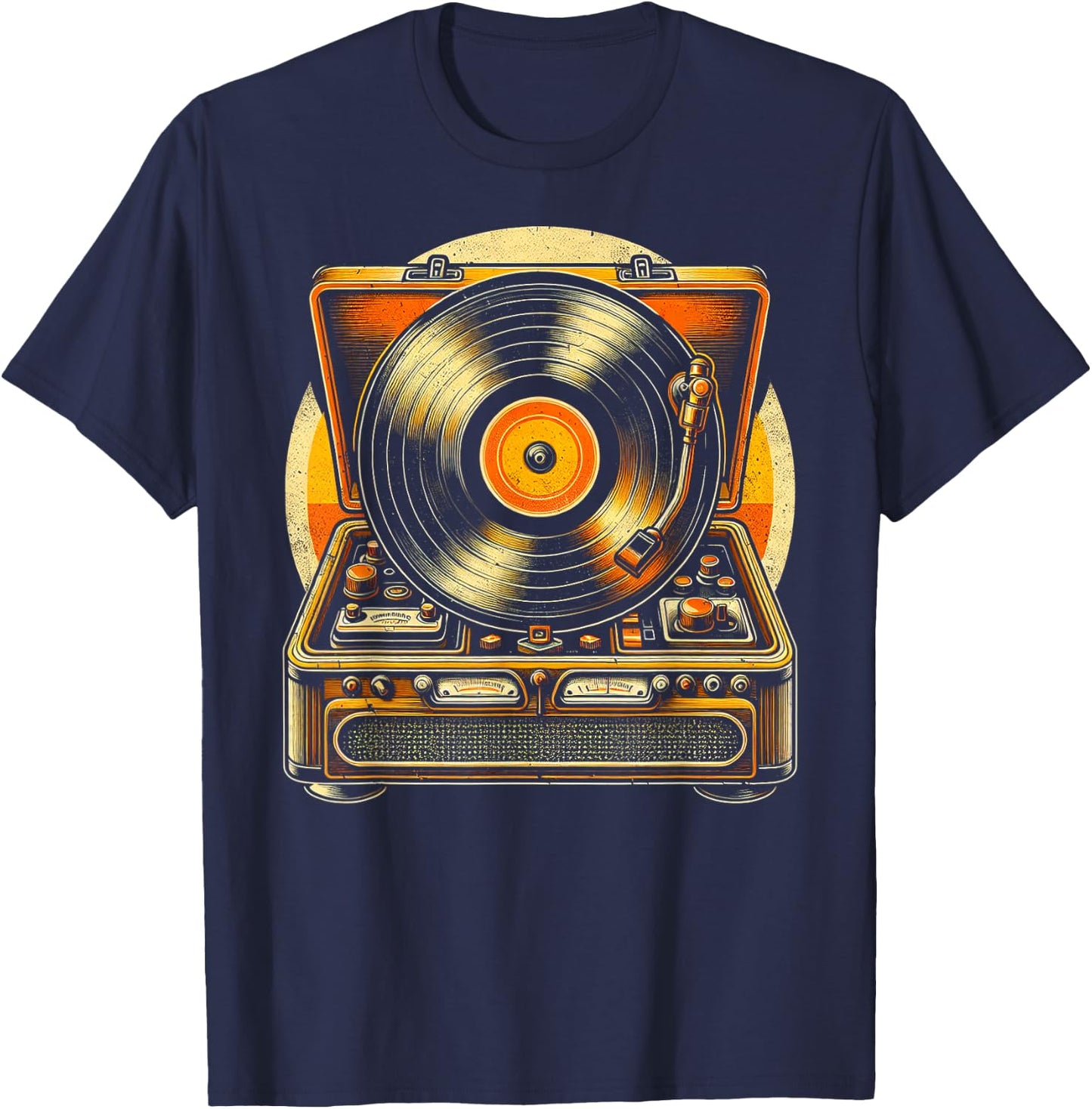 70s Retro Vinyl Record Player T-Shirt - T-Shirt | Navy