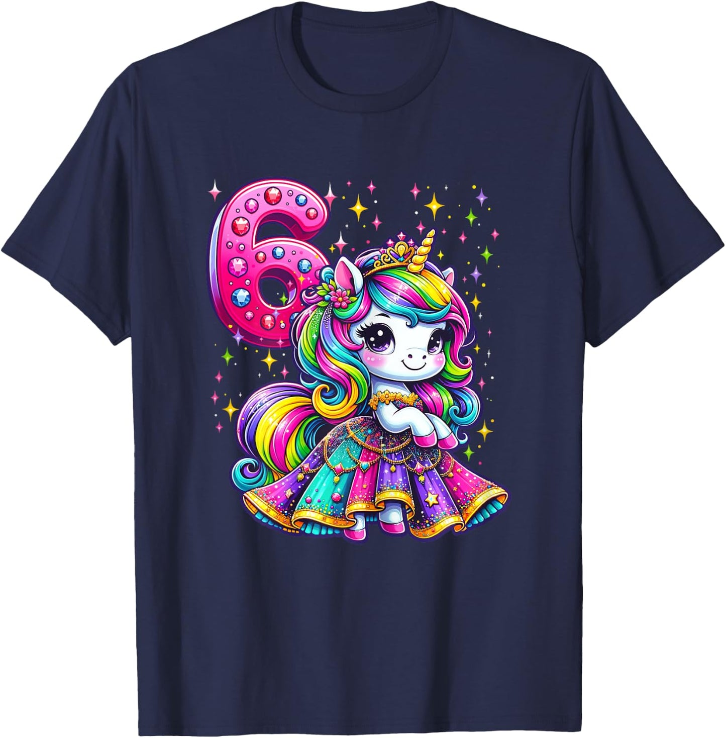 Unicorn Princess 6th Birthday 6 Year Old Party Girls Outfit T-Shirt - T-Shirt | Navy