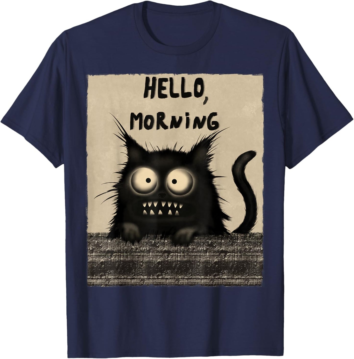 Grumpy and Funny Cat: Hello, Morning T-Shirt - T-Shirt | Navy