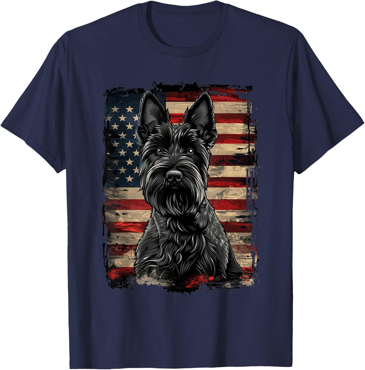 Scottish Terrier American Flag T-Shirt - T-Shirt | Navy