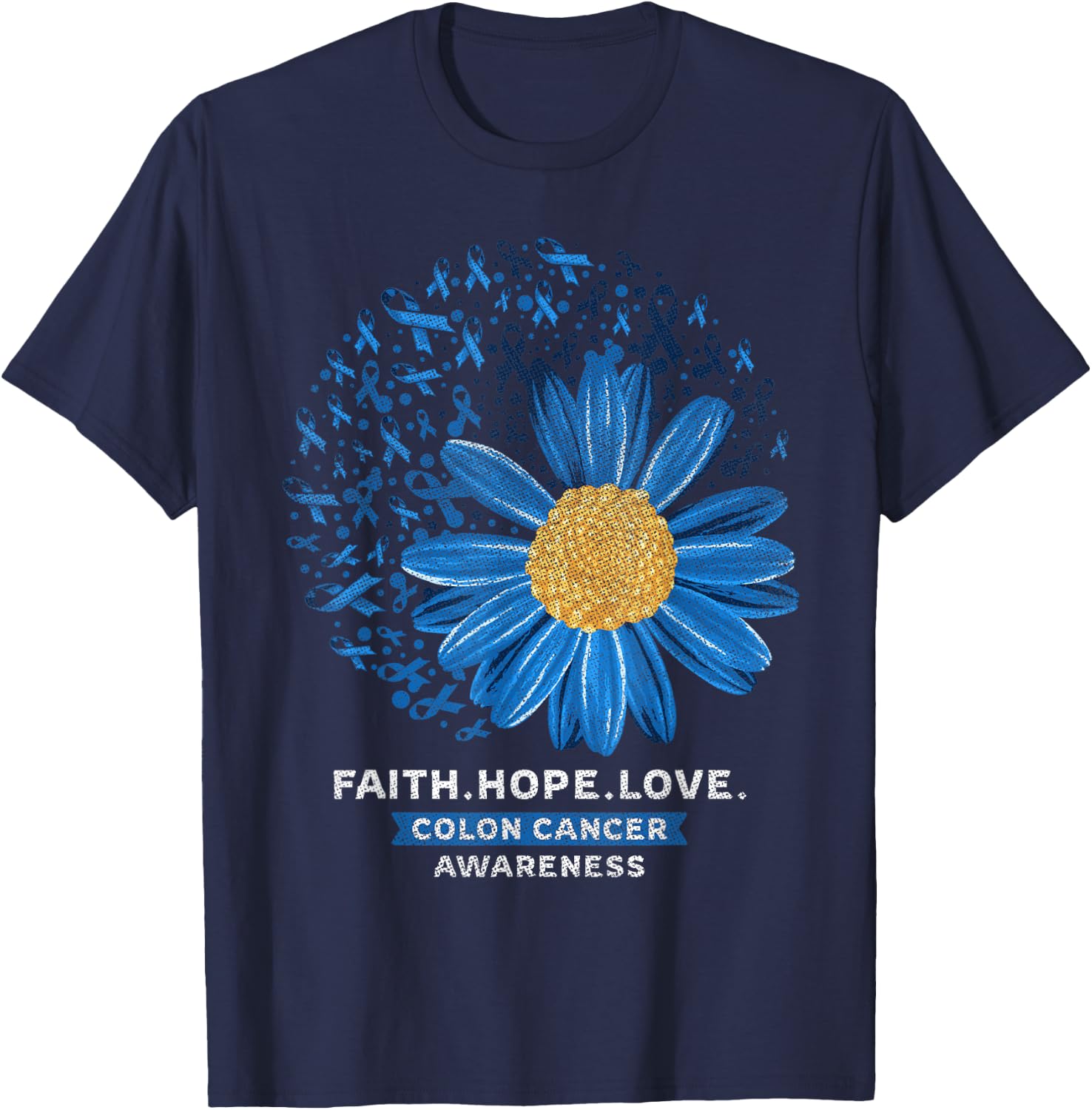 Colon Cancer Awareness Colonoscopy Sunflower Gift Mom Dad T-Shirt - T-Shirt | Navy
