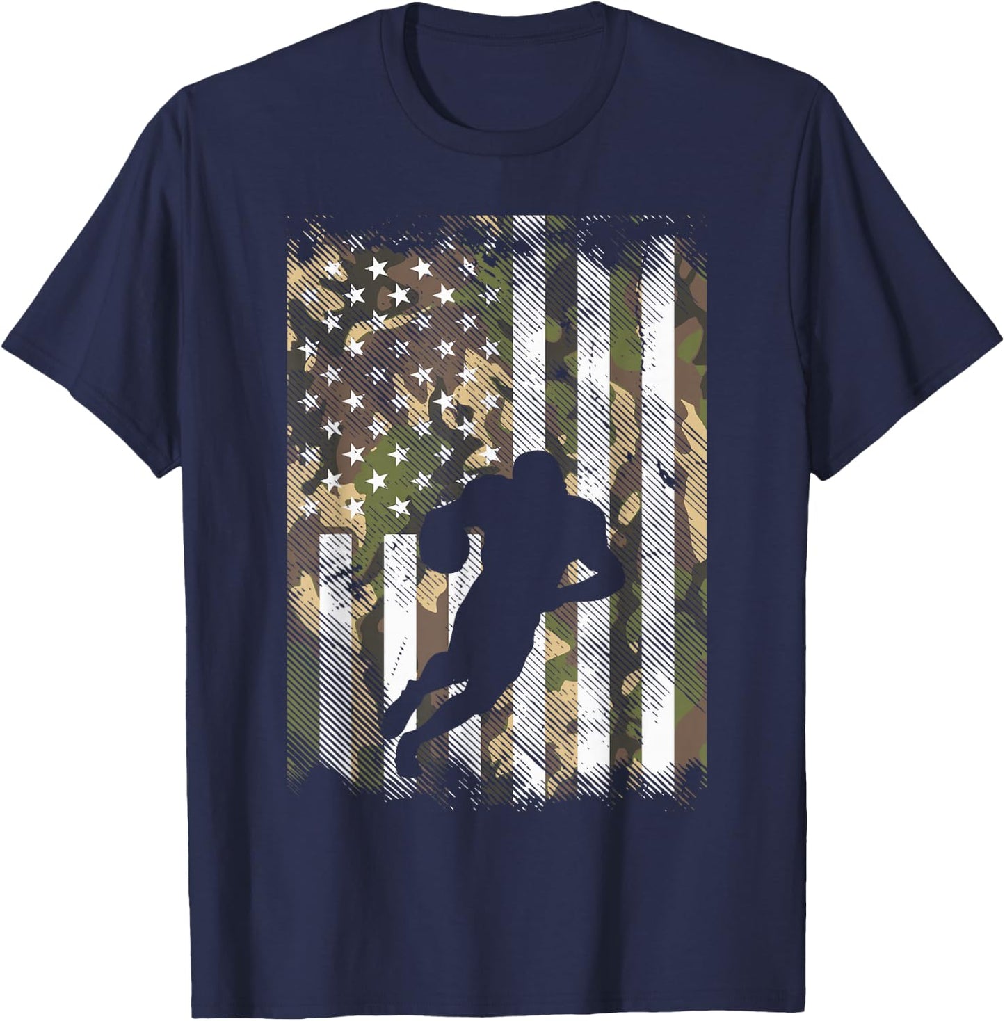Camo US Flag American Football Player Vintage Patriotic T-Shirt - T-Shirt | Navy