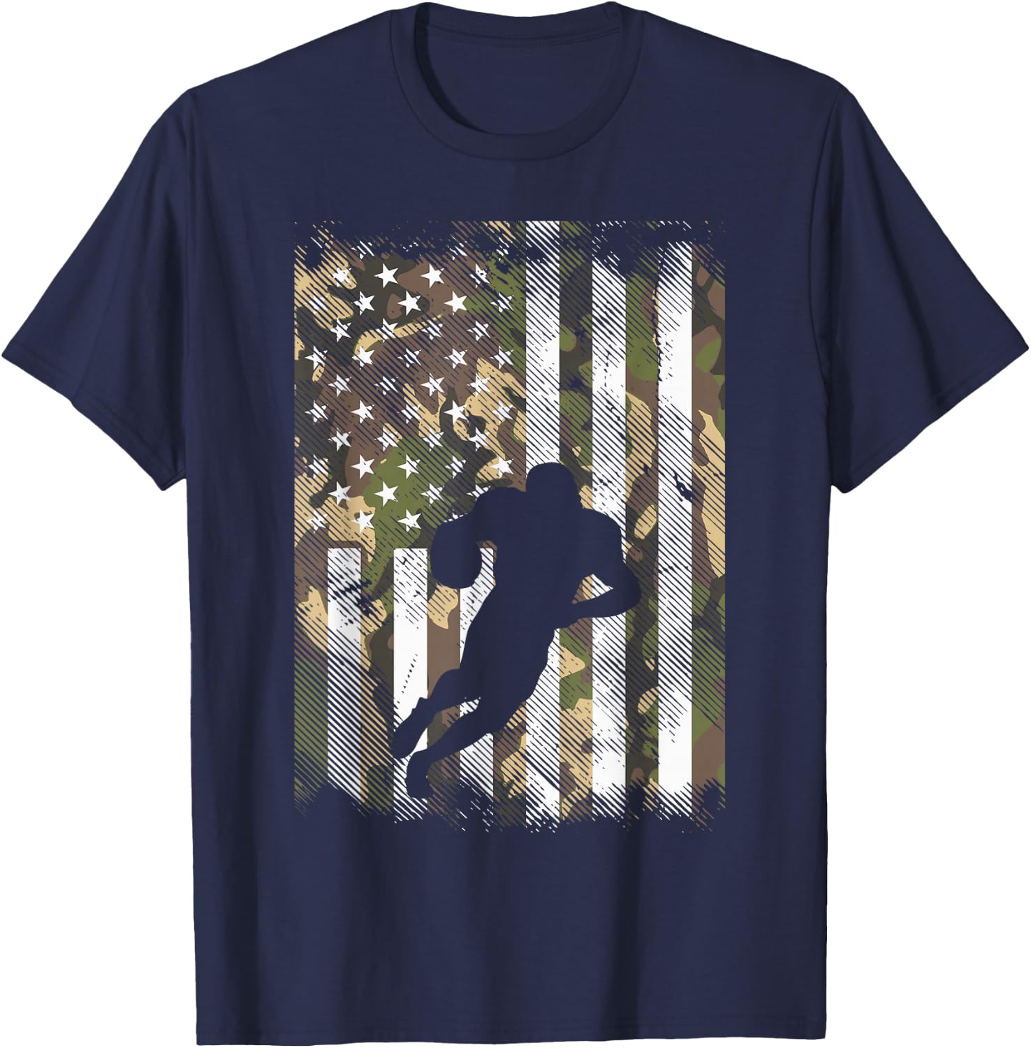 Camo US Flag American Football Player Vintage Patriotic T-Shirt - T-Shirt | Navy