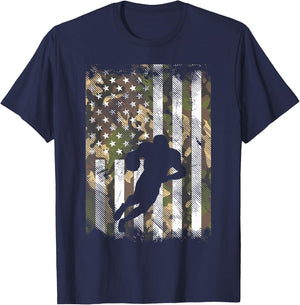 Camo US Flag American Football Player Vintage Patriotic T-Shirt - T-Shirt | Navy
