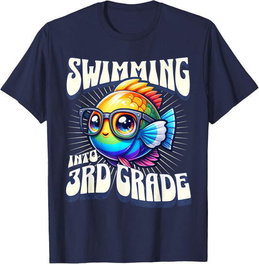 Swimming Into 3rd Grade Cute Angel Fish Back to School T-Shirt - T-Shirt | Navy