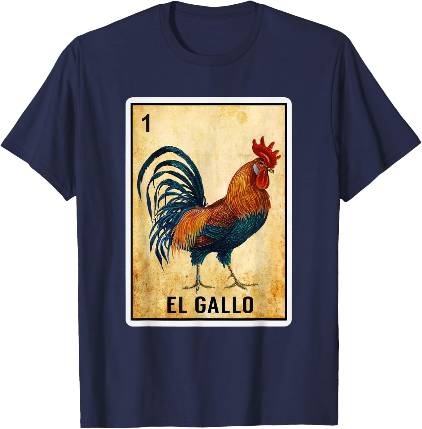 Mexican El Gallo Bingo Card Game Traditional Rooster Card T-Shirt - T-Shirt | Navy