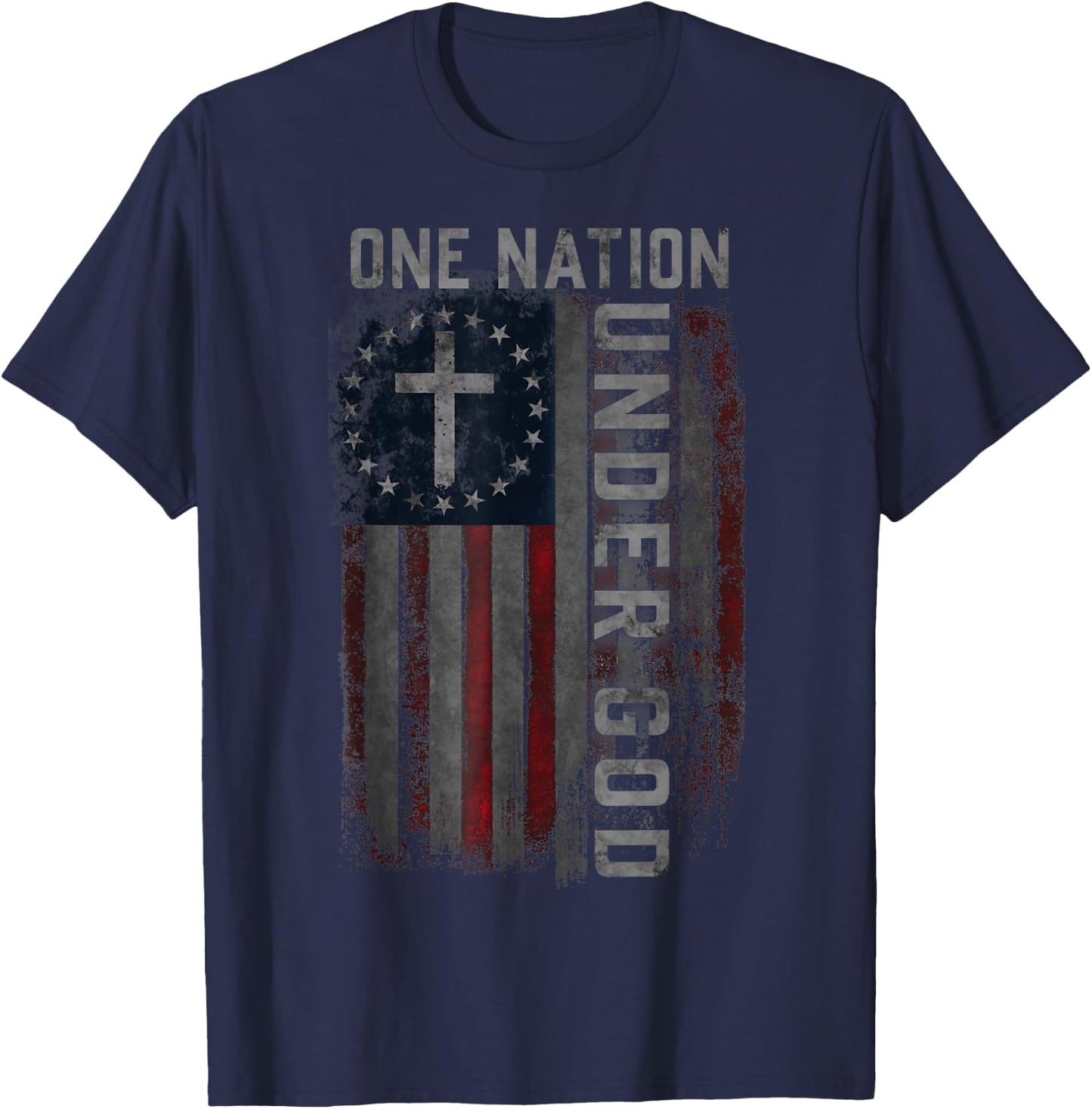 One Nation Under God Blessed American USA Flag 4th Of July Men T-Shirt - T-Shirt | Navy