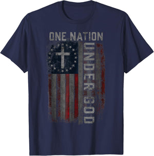 One Nation Under God Blessed American USA Flag 4th Of July Men T-Shirt - T-Shirt | Navy
