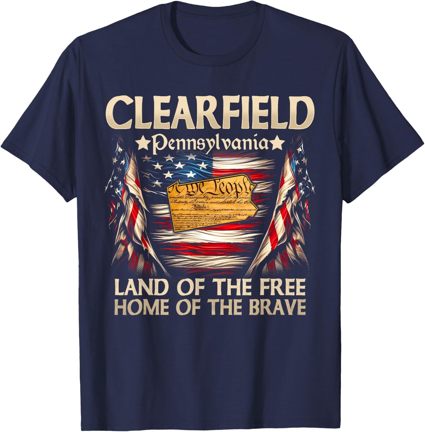 Clearfield Pennsylvania USA Flag 4th Of July T-Shirt - T-Shirt | Navy