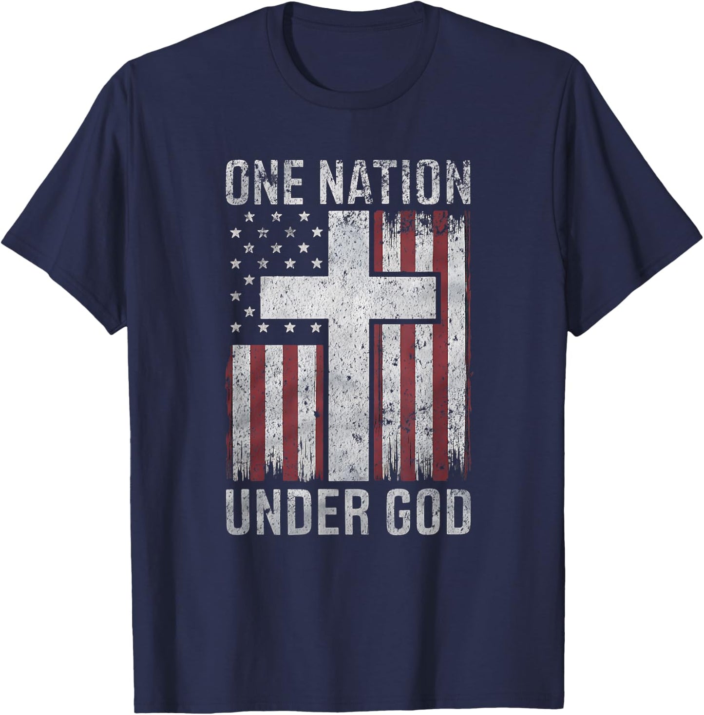 One Nation Under God 4th of July Vintage Patriotic Christian T-Shirt - T-Shirt | Navy
