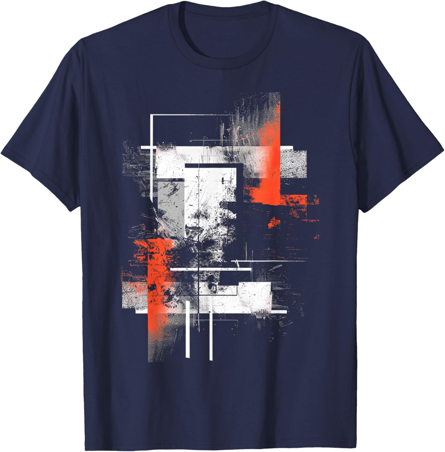 White Orange Abstract | | S - 6XL | Graphic T-Shirt - T-Shirt | Navy