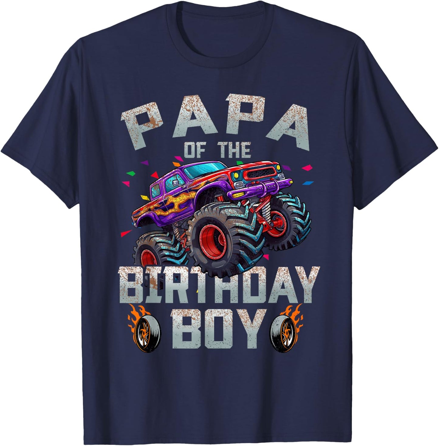 Papa Of The Birthday Boy Monster Truck Family T-Shirt - T-Shirt | Navy
