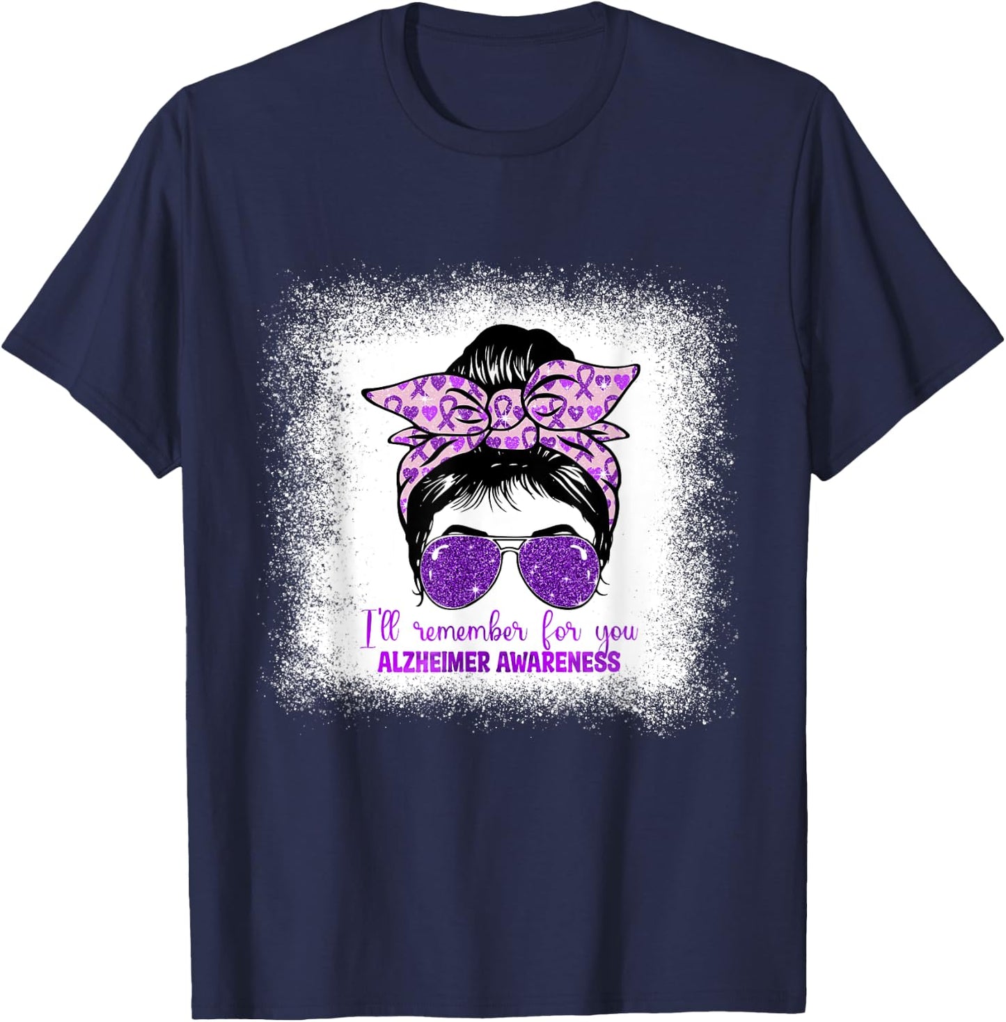 Alzheimer's Awareness Messy Bun Purple Dementia alzheimers T-Shirt - T-Shirt | Navy