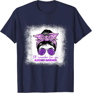 Alzheimer's Awareness Messy Bun Purple Dementia alzheimers T-Shirt - T-Shirt | Navy