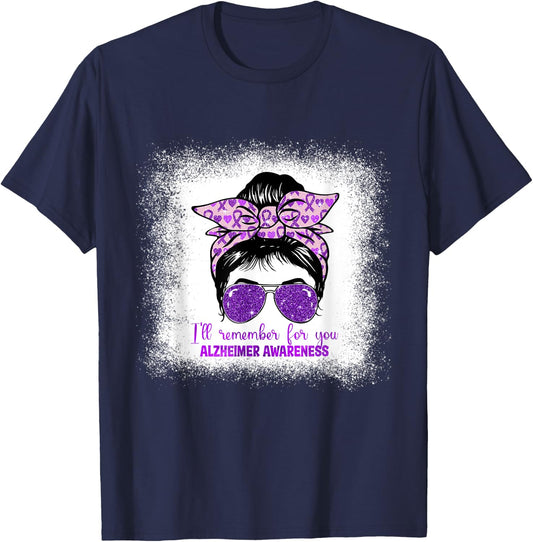 Alzheimer's Awareness Messy Bun Purple Dementia alzheimers T-Shirt - T-Shirt | Navy