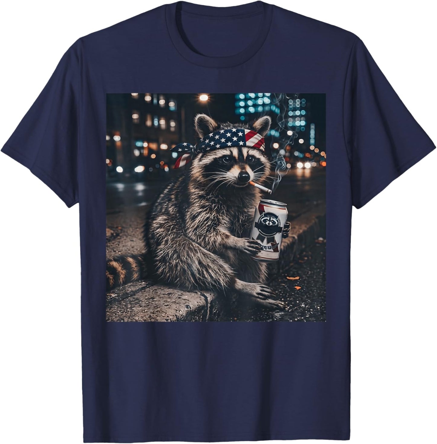 Funny Racoon Drinking Beer Patriotic 4th of July Meme T-Shirt - T-Shirt | Navy
