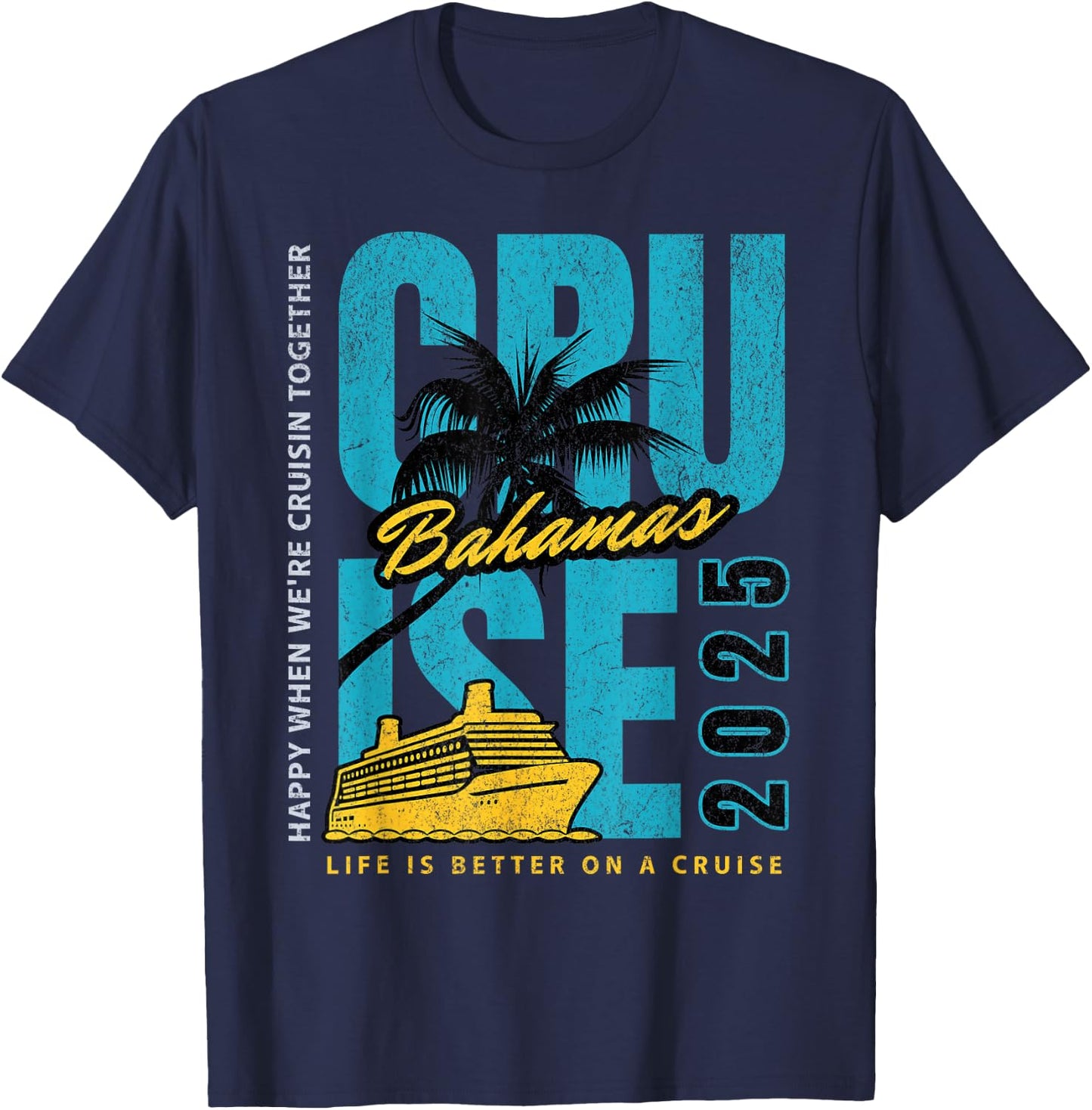 Group Bahamas Cruise 2025 Vacation And Sunny Caribbean Ship T-Shirt - T-Shirt | Navy