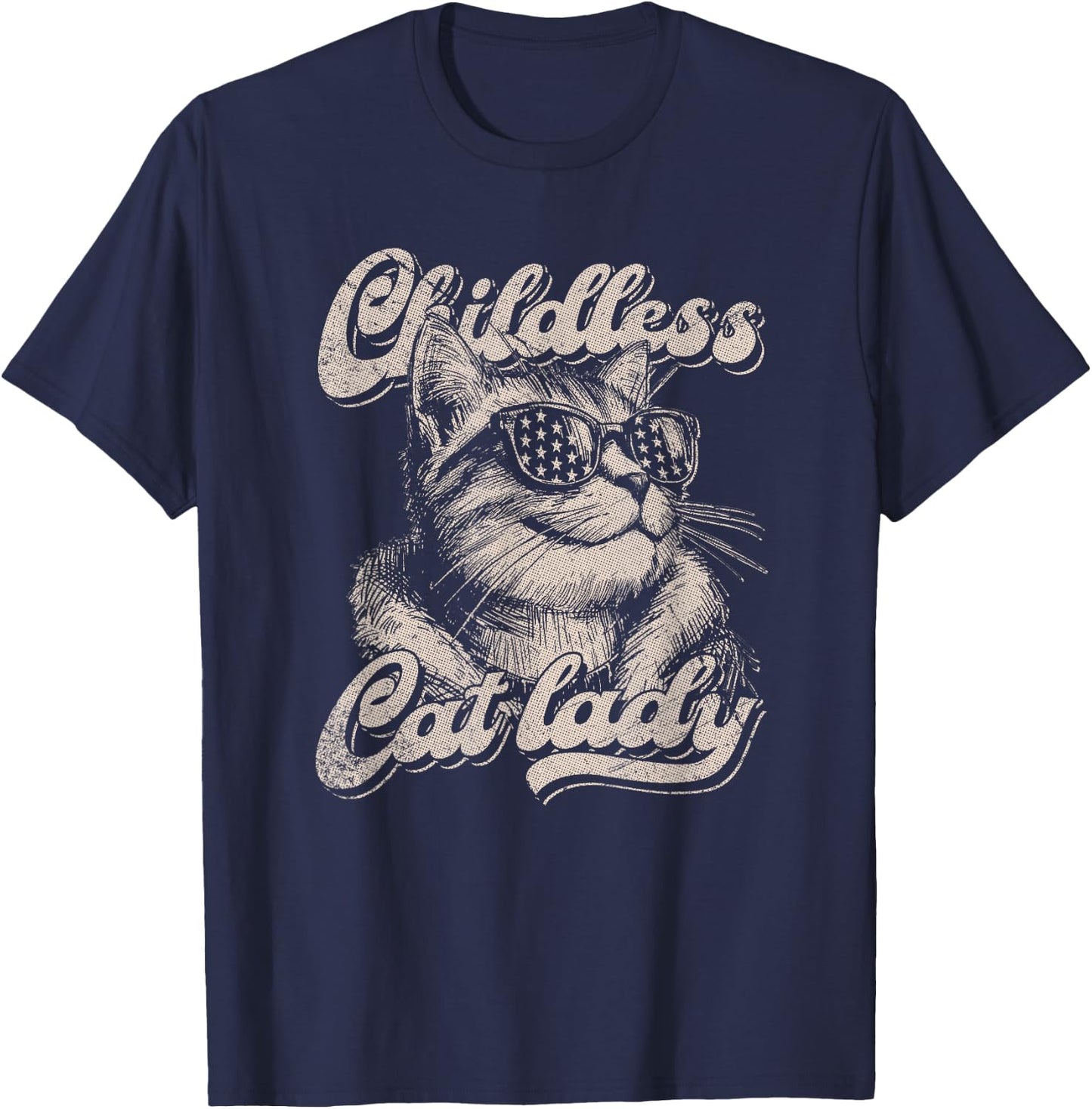 Childless Cat Lady Funny Cat Lover Graphic T-Shirt - T-Shirt | Navy