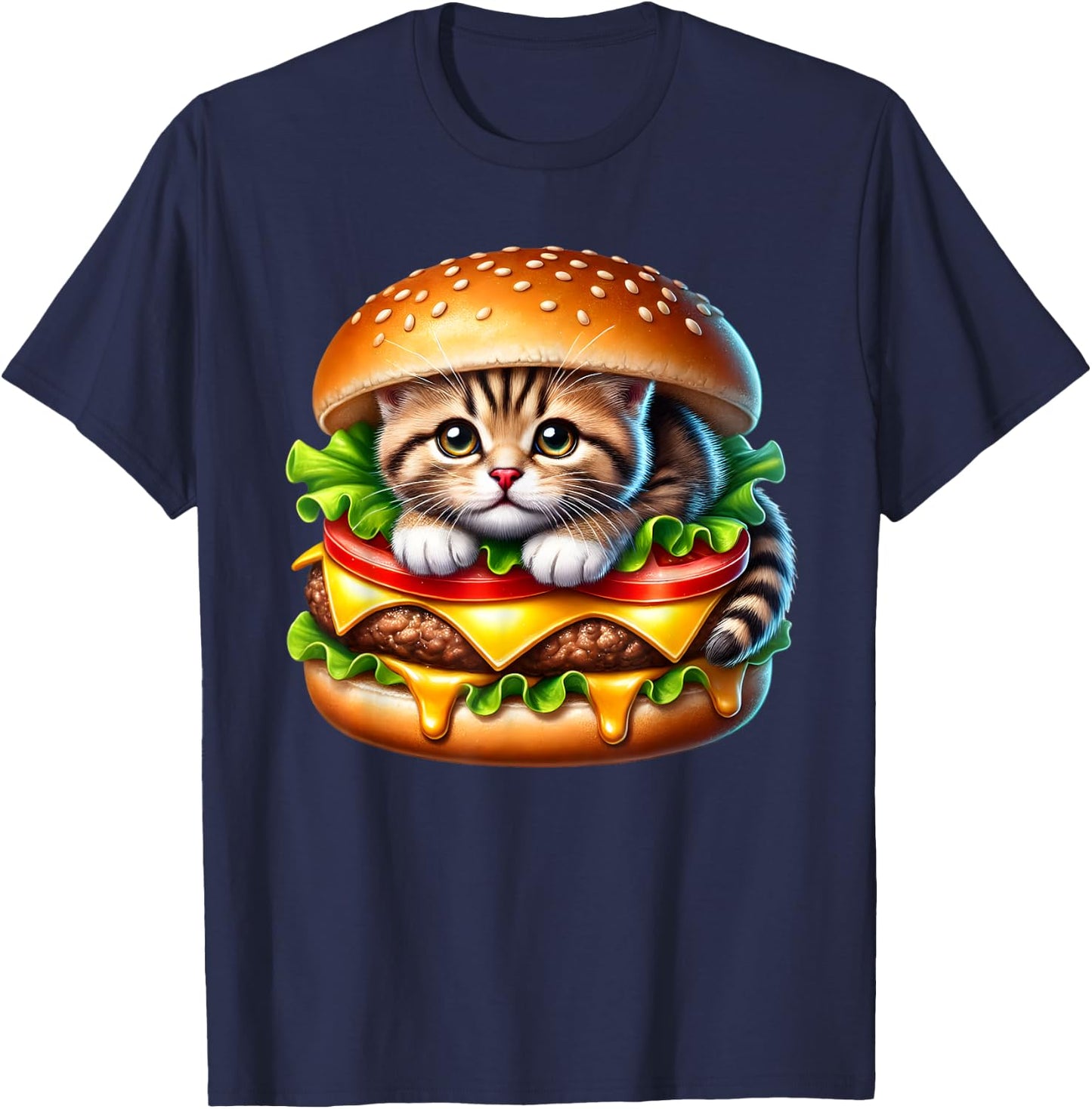 Funny Fast Food Cat Burger Lover Cute Cats Cheeseburger Women Kids T-Shirt - T-Shirt | Navy